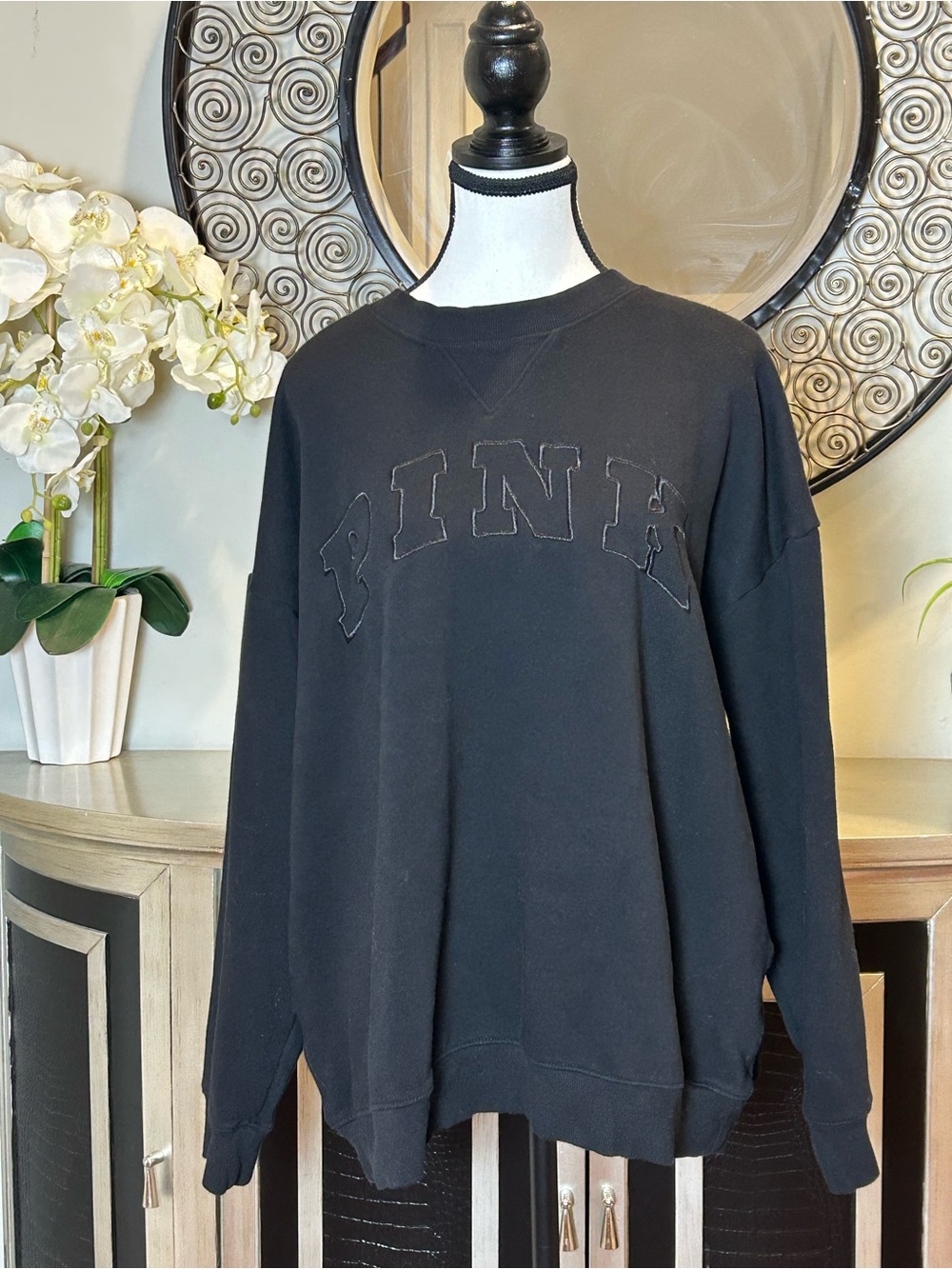 PINK Victoria's Secret Black Oversized Crewneck Sweatshirt